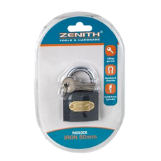 Zenith 50mm Iron Padlock, with 3 Keys